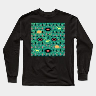 Winter pattern with deer, bears and little dots Long Sleeve T-Shirt